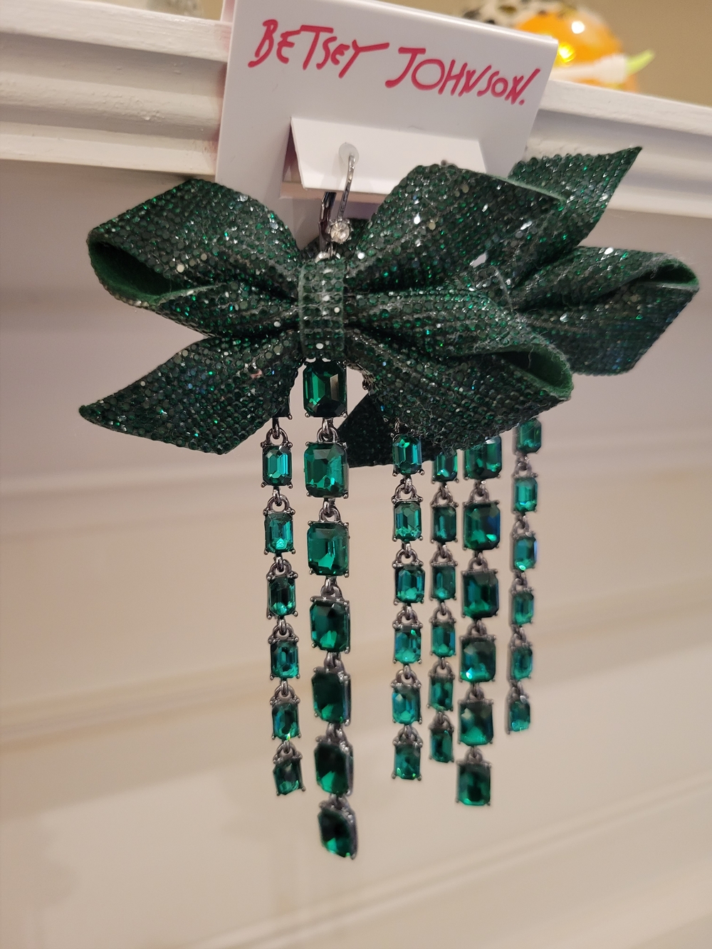 Betsey Johnson Emerald Green Bow Dangle Earrings